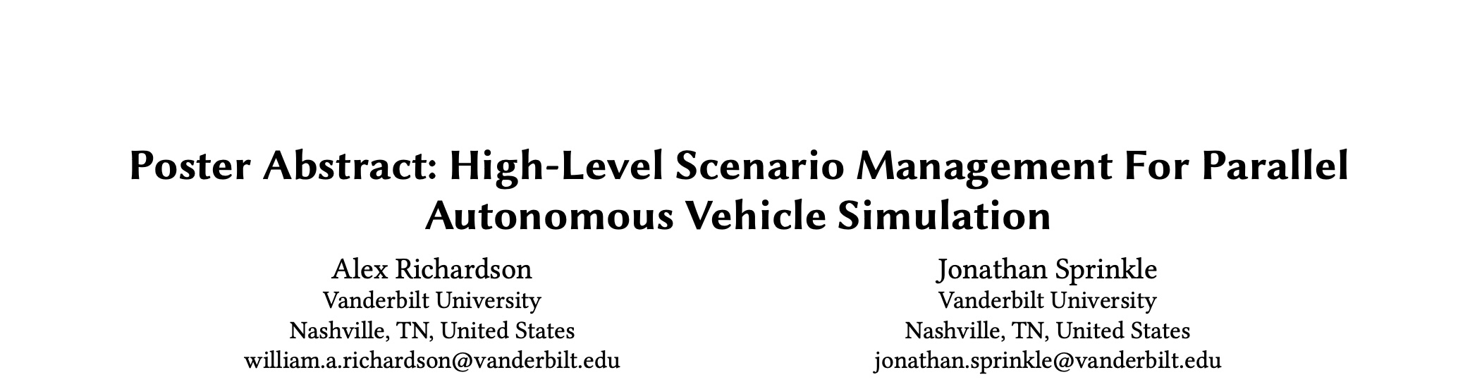ICCPS 2025 Poster: High-Level Scenario Management For Parallel Autonomous Vehicle Simulation