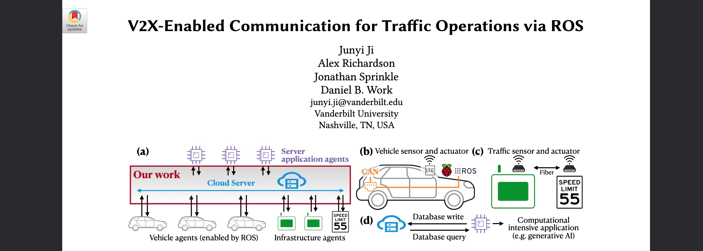 Workshop on Design Automation for CPS and IoT: V2X-Enabled Communication for Traffic Operations via ROS